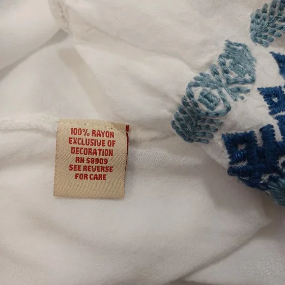 Reba Embroidered Tunic White Blue Boho Peasant Style - Picture 10 of 12